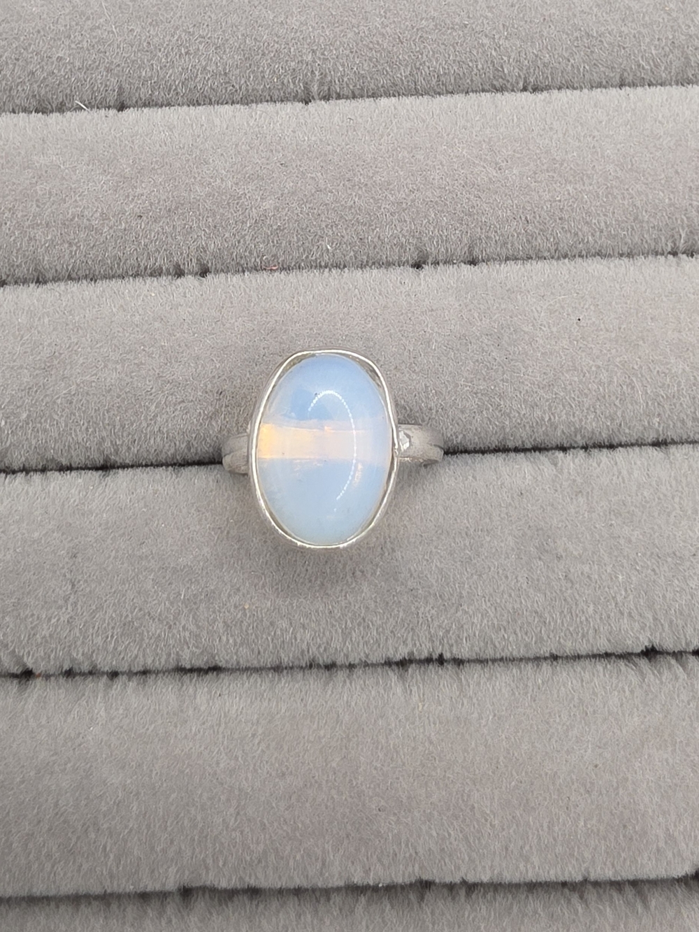 Opalite Oval Silver Plated Ring Size 8 - Opal-Like Blue